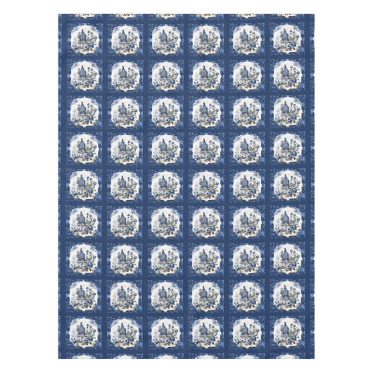 Elegant  Blauw toile de jouy monogram Tafelkleed (Voorkant)