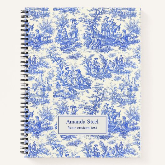 Elegant  blauw toile de jouy notitieboek (Voorkant)