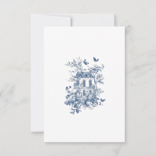 Elegant Blauw Toile De Jouy QR Code Bruiloft RSVP Kaartje (Achterkant)