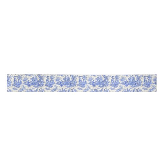 Elegant  blauw toile de jouy satijnen lint (Voorkant)
