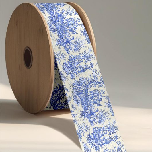 Elegant  blauw toile de jouy satijnen lint