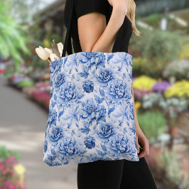 Elegant Blauw Toile de Jouy Tote Bag
