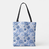 Elegant Blauw Toile de Jouy Tote Bag (Achterkant)
