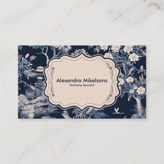Elegant blauw Toile de Jouy Visitekaartje (Voorkant)