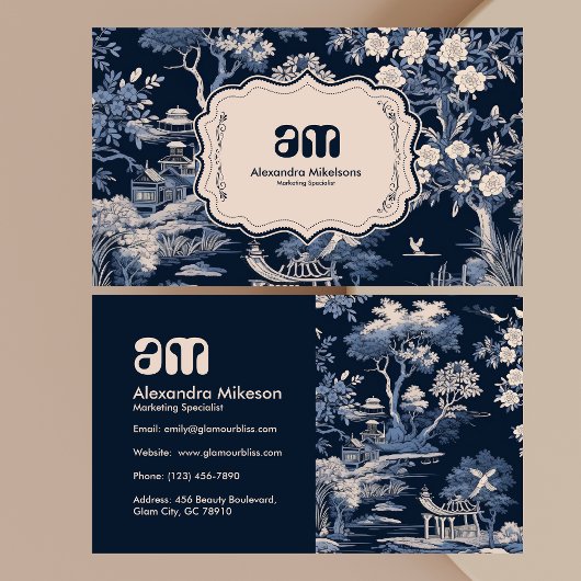 Elegant blauw Toile de Jouy Visitekaartje