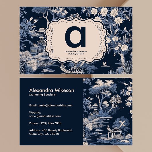 Elegant blauw Toile de Jouy Visitekaartje