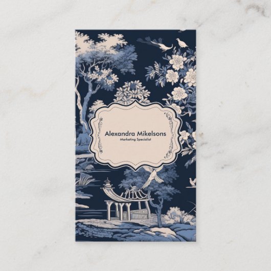 Elegant blauw Toile de Jouy Visitekaartje (Voorkant)