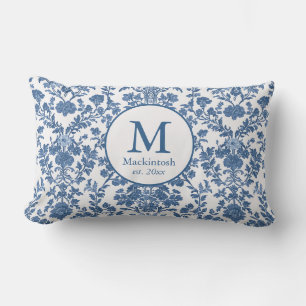 Elegant Blauw Toile Monogram Lumbar Kussen