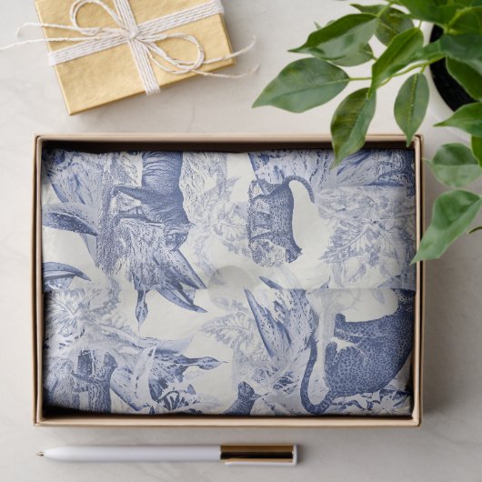 Elegant Blauw Toile Wild Cats Oerwoud Tissuepapier (Geschenk)