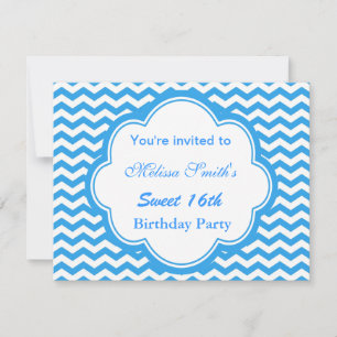 Elegant blauw, trendy chevron meisjes zoet 16th kaart