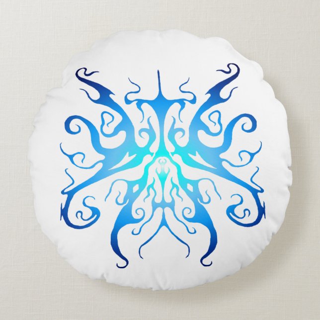 Elegant Blauw Tribale Masker Abstract Design Rond Kussen (Voorkant)