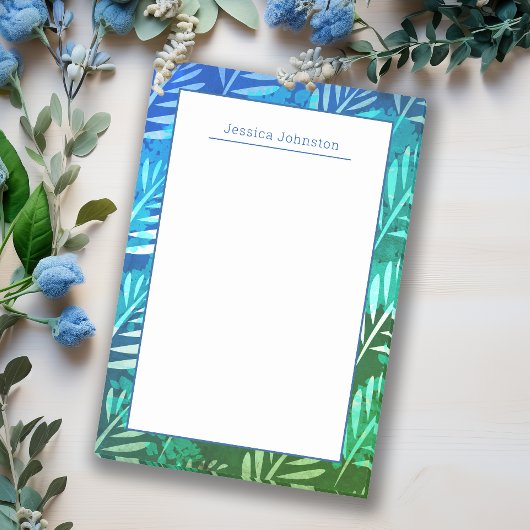 Elegant blauw tropisch blad persoonlijke touch post-it® notes