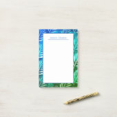 Elegant blauw tropisch blad persoonlijke touch post-it® notes (Op bureau)