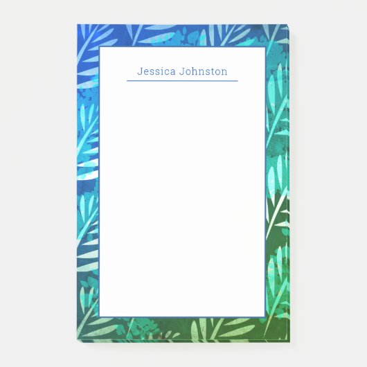Elegant blauw tropisch blad persoonlijke touch post-it® notes (Voorkant)