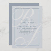 Elegant Blauw Trouwschrift Monogram Kaart (Voorkant / Achterkant)