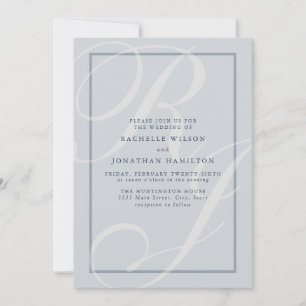 Elegant Blauw Trouwschrift Monogram Kaart
