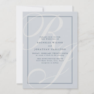 Elegant Blauw Trouwschrift Monogram Kaart