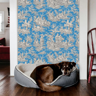 Elegant blauw turquoise de jouy bedrukt behang