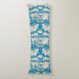 Elegant blauw turquoise meer toile de jouy lichaamskussen