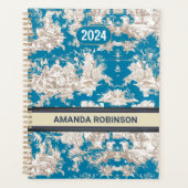 Elegant  blauw turquoise meer toile de jouy planner (Voorkant)