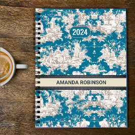 Elegant blauw turquoise meer toile de jouy planner