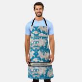 Elegant  blauw turquoise meer toile de jouy schort (Gedragen)