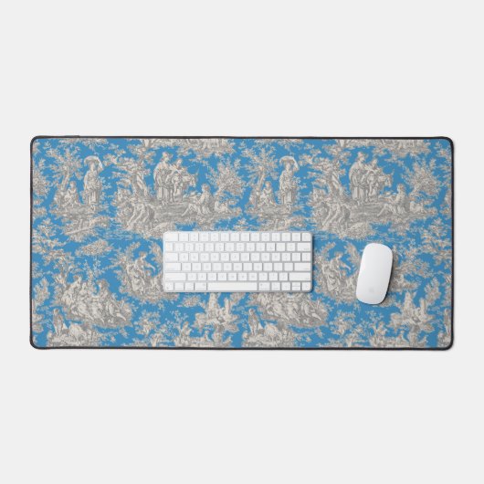 Elegant  blauw turquoise toile de jouy bureaumat (Keyboard & Muis)
