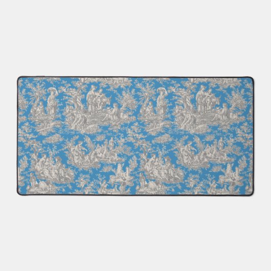 Elegant  blauw turquoise toile de jouy bureaumat (Voorkant)