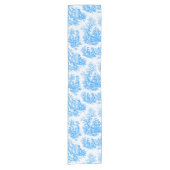Elegant  blauw turquoise toile de jouy korte tafelloper (Voorkant)