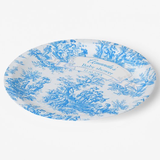 Elegant  blauw turquoise toile de jouy papieren bordje (Gekanteld)