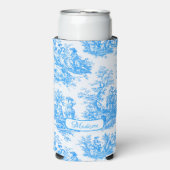 Elegant  blauw turquoise toile de jouy seltzer blikjeskoeler (Seltzer Voorkant)