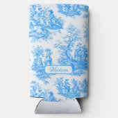 Elegant  blauw turquoise toile de jouy seltzer blikjeskoeler (Achterkant)