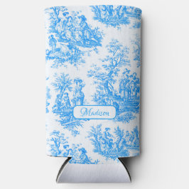 Elegant  blauw turquoise toile de jouy seltzer blikjeskoeler