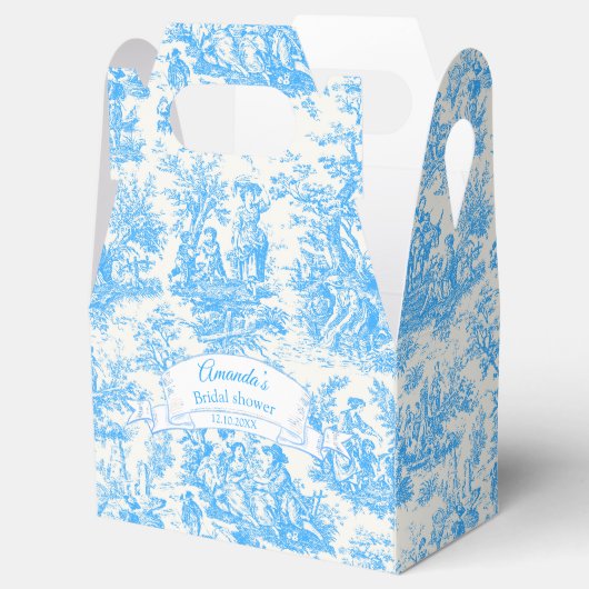 Elegant blauw turquoise toile de jouy Vrijgezellen Bedankdoosjes (Geopend)