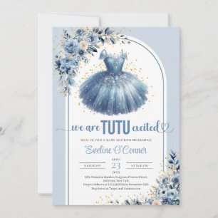 Elegant blauw tutu jurkje navy floral Baby shower Kaart