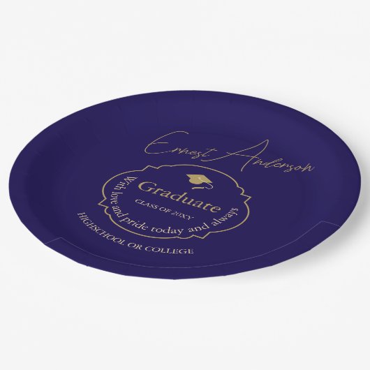Elegant blauw typografie Afstuderen Afstuderen Papieren Bordje (Gekanteld)