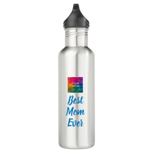 Elegant Blauw Typografie Top Sjabloon Beste Moeder Waterfles (Rechts)