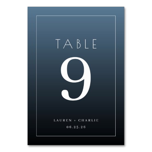 Elegant Blauw Typografisch Tafelnummer (Voorkant)