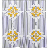 Elegant, blauw van de marine, strepen, mosterdgeel douchegordijn (Voorkant)
