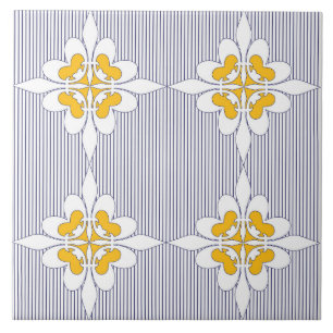 Elegant, blauw van de marine, strepen, mosterdgeel tegeltje