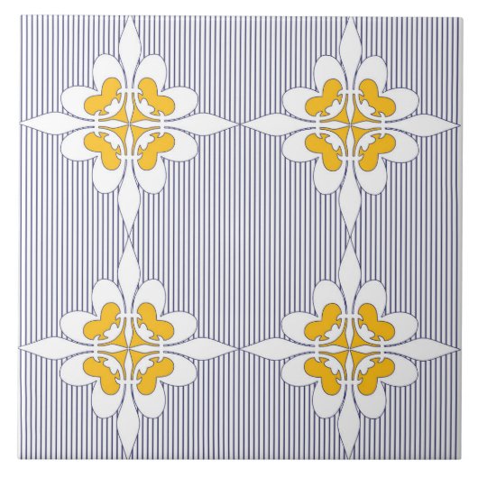 Elegant, blauw van de marine, strepen, mosterdgeel tegeltje (Voorkant)