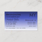 Elegant blauw verloop en palmblad met monogram visitekaartje (Achterkant)