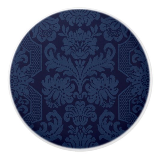 Elegant  Blauw Victoriaans Damask Keramische Knop (Voorkant)