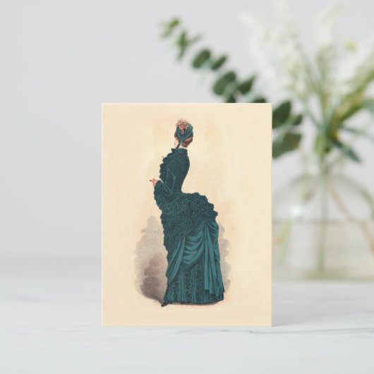 Elegant blauw Victoriaans jurken Mode Briefkaart (Staand voorkant)