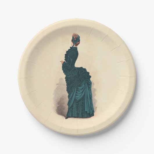 Elegant blauw Victoriaans jurken Mode Papieren Bordje (Voorkant)