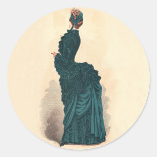 Elegant blauw Victoriaans jurken Mode Ronde Sticker