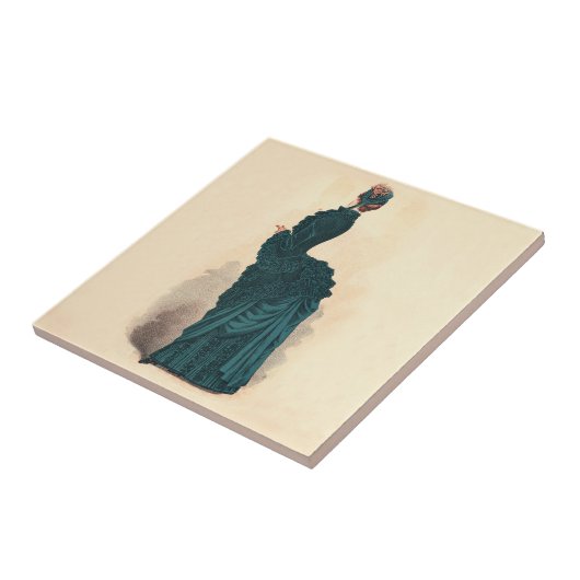 Elegant blauw Victoriaans jurken Mode Tegeltje (Zijkant)