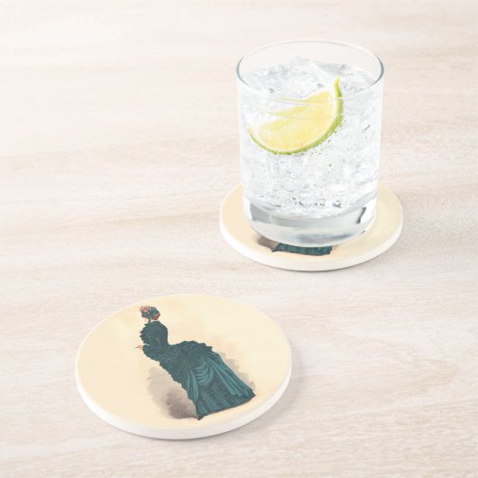 Elegant blauw Victoriaans jurken Mode Zandsteen Onderzetter (Zijkant)