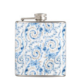 Elegant blauw Victoriaans Roos en scrollen Heupfles (Voorkant)