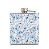 Elegant blauw Victoriaans Roos en scrollen Heupfles (Achterkant)